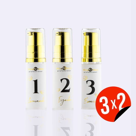 Pasos 1, 2 y 3 de lifting y laminado de cejas para 15 servicios