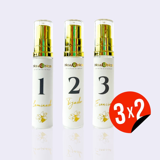 Pasos 1, 2 y 3 de lifting y laminado de cejas para 30 servicios